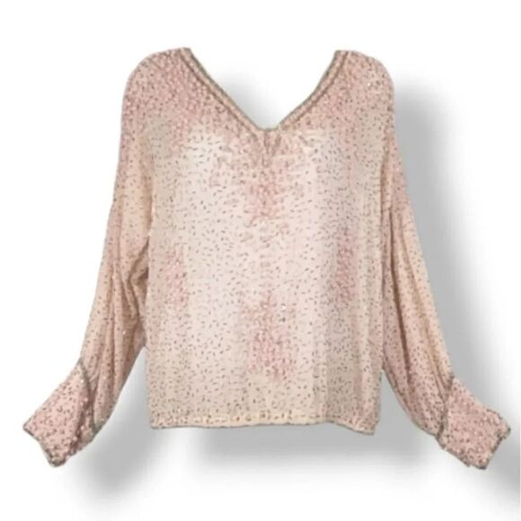 Vintage 70s 80s Neiman Marcus Judith Ann Creations 100% Silk Beaded Blouse Small - Picture 2 of 13
